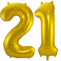 Folat Folie ballonnen - 21 jaar cijfer - goud - 86 cm - leeftijd feestartikelen - versiering
