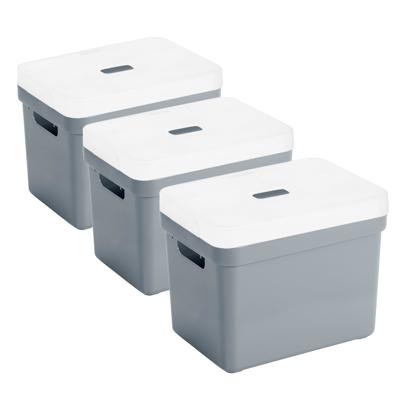 Sunware Opbergbox met transparante deksel - 3x stuks - blauw/grijs - 18L - kunststof - 35x25x24cm