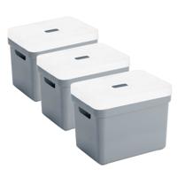 Sunware Opbergbox met transparante deksel - 3x stuks - blauw/grijs - 18L - kunststof - 35x25x24cm