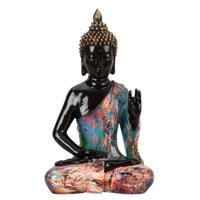 Boeddha beeld Colorfull - binnen/buiten - kunststeen - zwart/kleurenmix - 18 x 31 cm   - - thumbnail