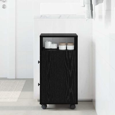 Smalle Badkamerkast Zwart eiken 33 x 23 x 65 cm Bewerkt hout