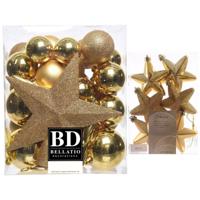 Kerstversiering kunststof kerstballen met piek goud 5-6-8 cm pakket van 39x stuks - Kerstbal