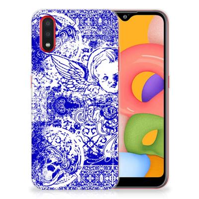 Silicone Back Case Samsung Galaxy A01 Angel Skull Blauw