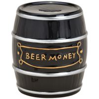 Spaarpot voor volwassenen Beermoney - Keramiek - Bier vat/ton - 13 x 14 cm   - - thumbnail