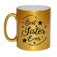 Best Sister Ever cadeau mok / beker goudglanzend 330 ml   - - thumbnail