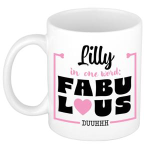 Naam mok Lilly - wit - Fabulous - keramiek - 300 ml - cadeau collega beker