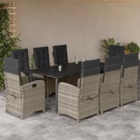 9-delige Tuinset met kussens poly rattan lichtgrijs