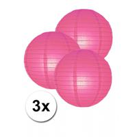 Luxe bol feest lampion - 3x - fuchsia roze - dia 25 cm - papier