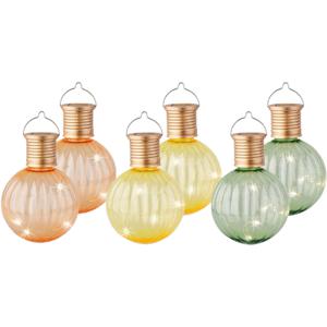 Set van 6x stuks buiten led lichtgroene, oranje en gele lampion solar verlichting 11 cm