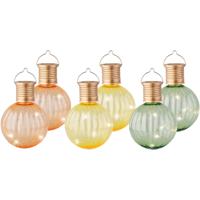 Set van 6x stuks buiten led lichtgroene, oranje en gele lampion solar verlichting 11 cm