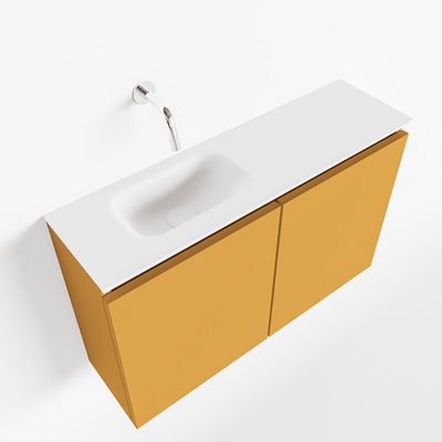 Toiletmeubel Mondiaz Ture | 80 cm | Meubelkleur Ocher | Eden wastafel Talc Links | Zonder kraangat