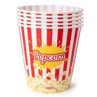 Popcorn bak - 8x - rood/wit retro print - kunststof - 18 x 18 cm - 2.8 liter - herbruikbaar