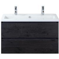 Vogue Badmeubelset 100 cm - Greeplijst in Kleur - Black Oak - Keramische Wastafel Wit 2 Kraangaten