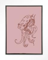 Urban Cotton Wandkleed 'Polypus' 110 x 145cm in Floating Frame - black