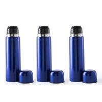 Thermosfles - 3x - 500 ml - blauw - RVS - schroefdop als beker - 25 cm - isoleerfles