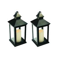 Lantaarn - 2x - zwart - met LED kaars - 10.5 x 10.5 x 24 cm - sfeerlicht - binnen / buiten Lantaarn - 2x - zwart - met LED kaars - 10.5 x 10.5 x 24 cm - sfeerlicht - binnen / buiten