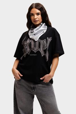 Label Garment Heavyweight Boxy T-Shirt Dames Zwart/Grijs - Maat S - Kleur: ZwartGrijs | Soccerfanshop