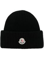 Moncler bonnet nervuré à patch logo - Noir - thumbnail