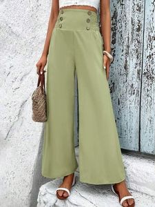 Loose Buckle Casual Plain Pants