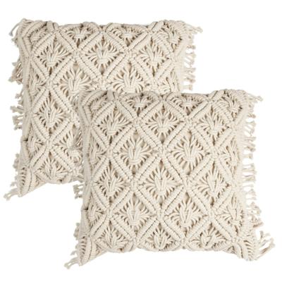 Home deco factory Sierkussen bohemian - 2x - beige - natuurlijk - decoratie - boho stijl