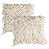 Home deco factory Sierkussen bohemian - 2x - beige - natuurlijk - decoratie - boho stijl