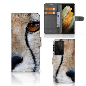 Samsung Galaxy S21 Ultra Telefoonhoesje met Pasjes Cheetah