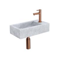 Fortifura Fuente fonteinset - 40x22 - 1 kraangat - rechts - marmer - fonteinkraan koper - wit SW970033/SW799405/SW799403/SW728223