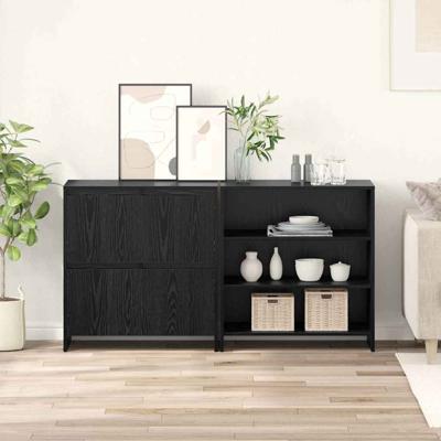 Dressoirs 2 pcs Zwart eiken 70 x 41 x 75 cm Bewerkt hout