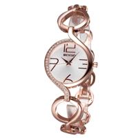 WeiQin vrouwen Fashion holle Chain Bracelet Crystal ingelegd Dial Quartz jurk polshorloge (Rose goud + wit)