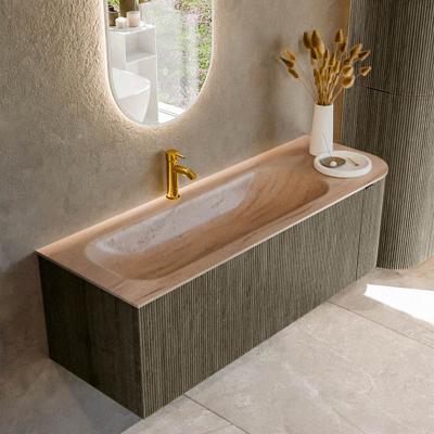 Badmeubel Mondiaz Kurve-Dlux | 135 cm | Meubelkleur Shadow | Wastafelkleur Saba | Solid surface | Wasbak linker zijde spoelbak | 1 kraangat