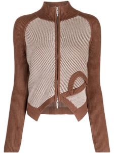 Feng Chen Wang cardigan en maille texturé à logo intarsia - Marron