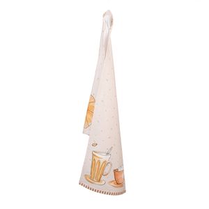 Clayre & Eef Theedoek 50x70 cm Beige Katoen Rechthoek Croissant en koffie Keukenhanddoek Beige Keukenhanddoek