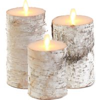 Set van 3x stuks Wit berkenhout Led kaarsen met bewegende vlam - thumbnail