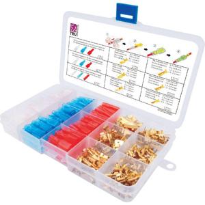 TRU COMPONENTS T1809C019 Assortiment platte stekkers (male) Rood, Blauw, Transparant, Messing 320 onderdelen