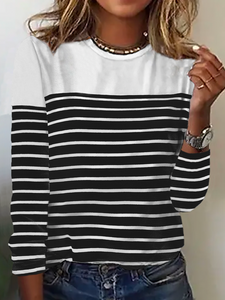 Crew Neck Striped Casual T-Shirt