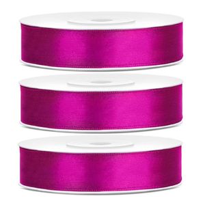 3x Hobby/decoratie fuchsia roze satijnen sierlinten 1,2 cm/12 mm x 25 meter