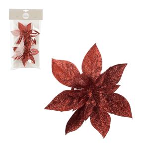 Decoratie bloemen op clip - 2x stuks - rood - 15 cm - polystyreen