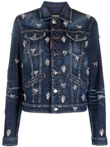 DSQUARED2 crystal-embellished cropped denim jacket - Bleu