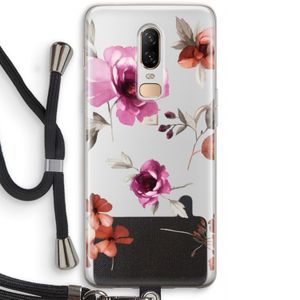 Geschilderde bloemen: OnePlus 6 Transparant Hoesje met koord