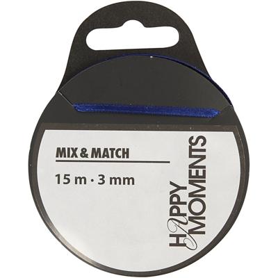 Creativ Company Satijnlint, b: 3 mm, donkerblauw, 15 m/ 1 rol