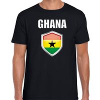 Ghana landen supporter t-shirt met Ghanese vlag schild zwart heren - thumbnail