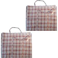 Mega grote XXL boodschappentas / dekentas - 2x stuks - rood geruit - 65 x 30 cm - kunststof - 82 lit