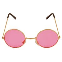 Roze hippie flower power zonnebril met ronde glazen - Verkleedbrillen