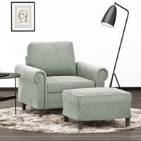 Fauteuil met voetenbank 60 cm fluweel lichtgrijs
