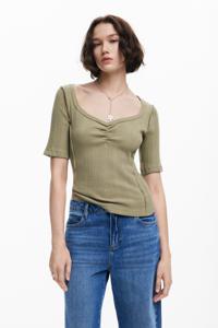 T-shirt met gerimpelde halslijn - GREEN - XS