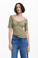 T-shirt met geplooide halslijn - GREEN - L