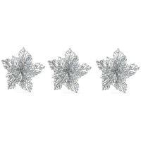 3x Kerstversieringen glitter kerstster zilver op clip 23 x 10 cm   -