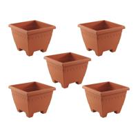 Plantenbak/bloempot Lima - 5x - terracotta kleur - vierkant - kunststof - 35x35x28 cm - planten pot