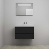 On-Line Badkamermeubelset - 80 cm - Voorgemonteerd - Acryl Wastafel - zonder Kraangat - Spiegel met LED-Verlichting - Mat Zwart
