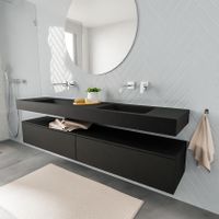 Mondiaz Alan badmeubel 200 cm urban 2 lades vrijhangend wastafel dubbel zonder kraangat zwart